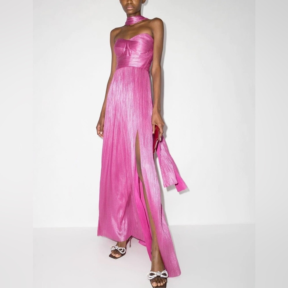 Maria Lucia Hohan Carla Pleated Silk Gown in Raspberry